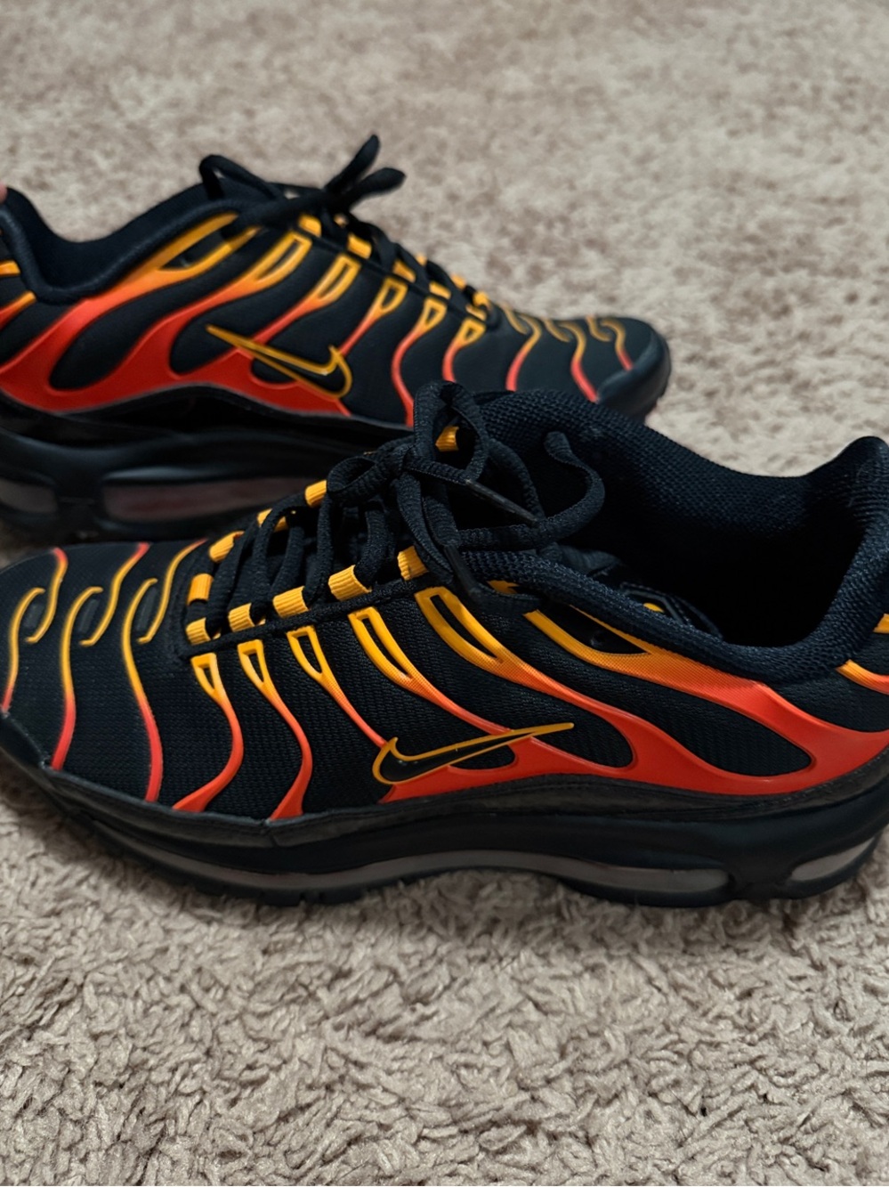 Nike Men Black Sneakers with Red & Yellow Flame Design